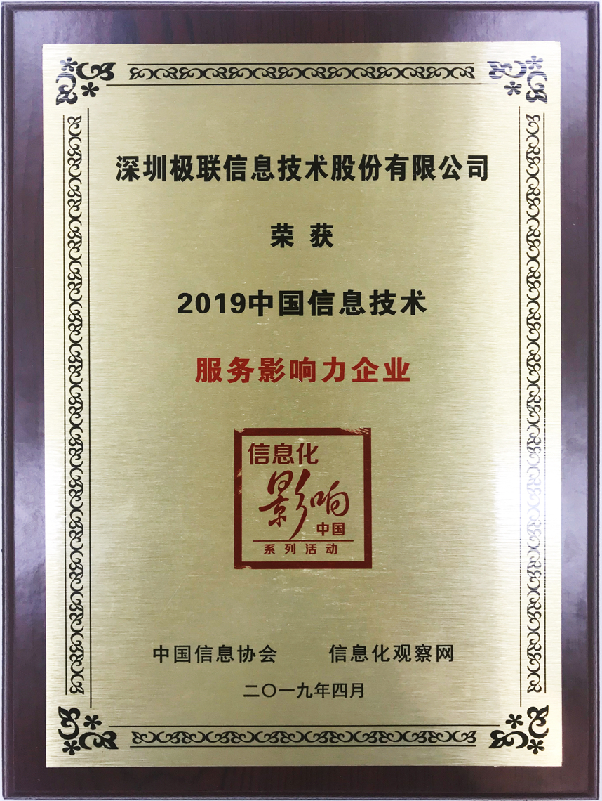 中国信息协会2019年信息技术服务影响力企业奖